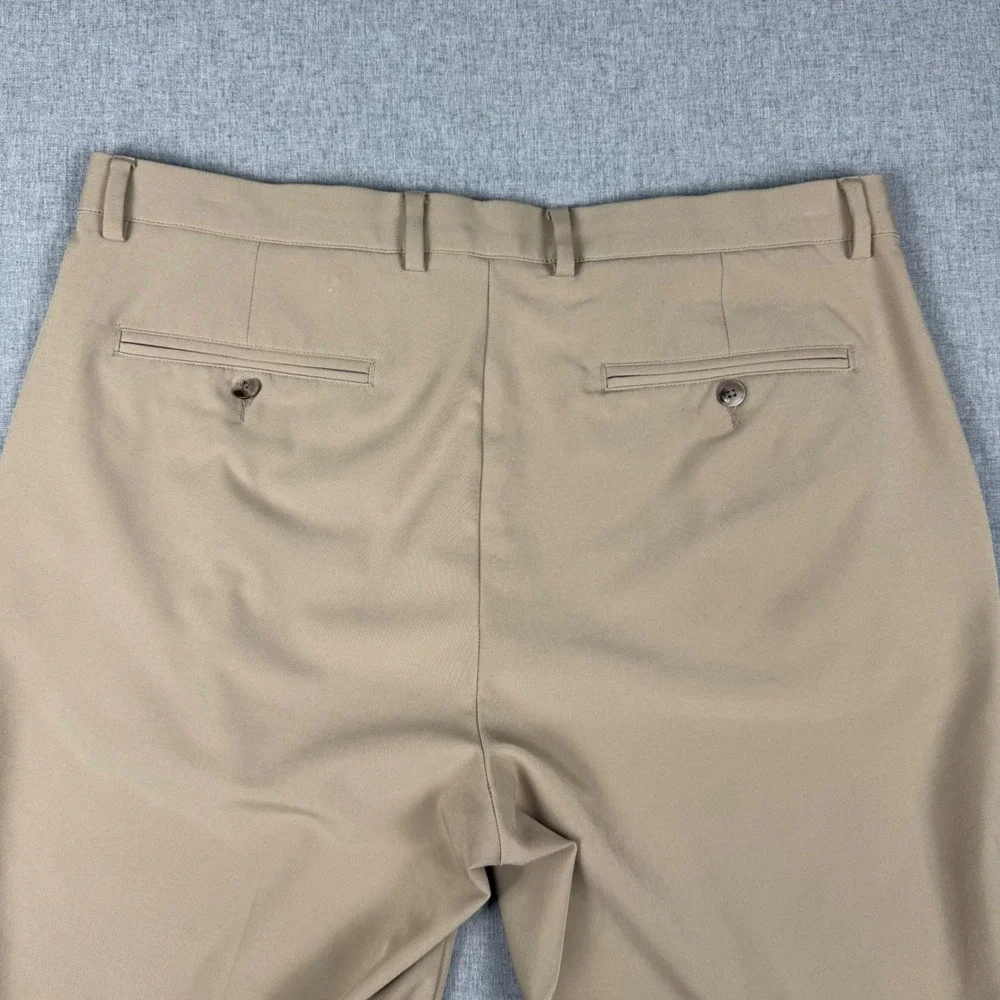 Greg Norman Mens Tan Golf Pants 36x30 Shark Logo Khaki Stretch Performance